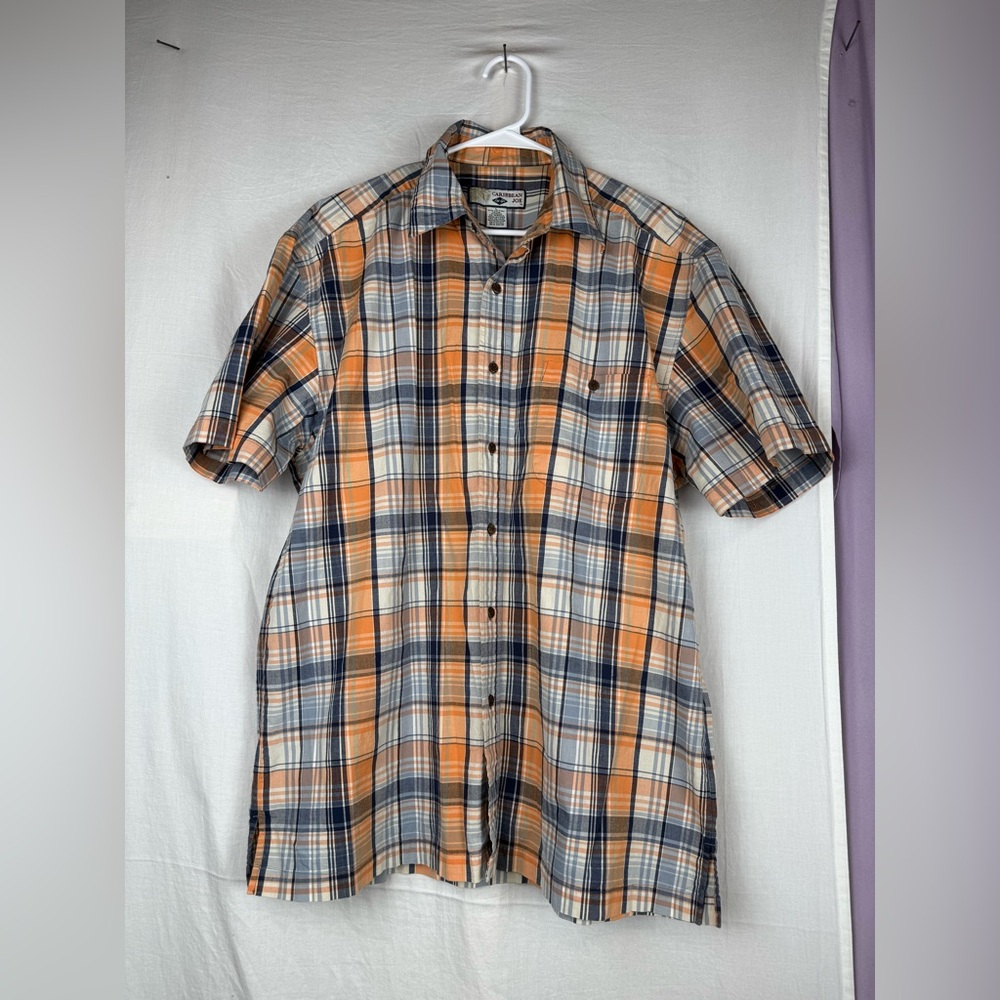 Caribbean‎ Men's Orange and Blue Plaid Shirt